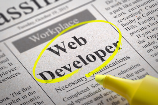 Newspaper Add Job listing for Web Developer Highlighted with Yellow Highlighter Job as a Web Developer