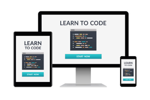 Tablet Computer screen and phone screen with code and the words learn to code written on them Software Engineer Career