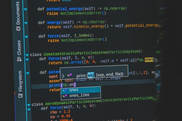Programming code on computer screen
